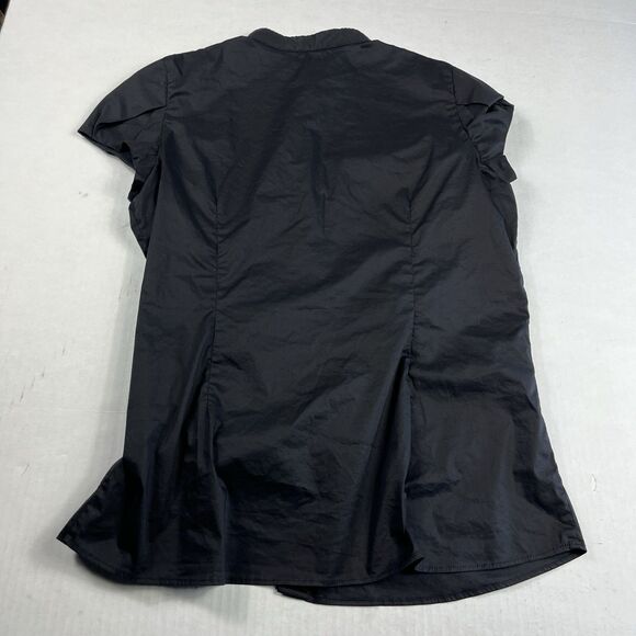 Norma Kamali Womens Black Button Front Blouse L Minimalist Work Short Sleeve Top - Picture 9 of 11